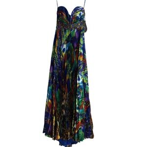 Night Moves 6260 Prom Gown Multicolor Pleated Jeweled Waist Dress Size 6 NWT
